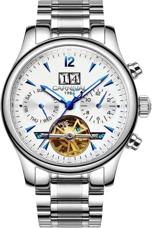 Watch Tourbillon Stainless Steel Business Calendar Wrist lust summertime recoil stubbornness Watch MASTOPMen's Multifunction Automatic Mechanical 