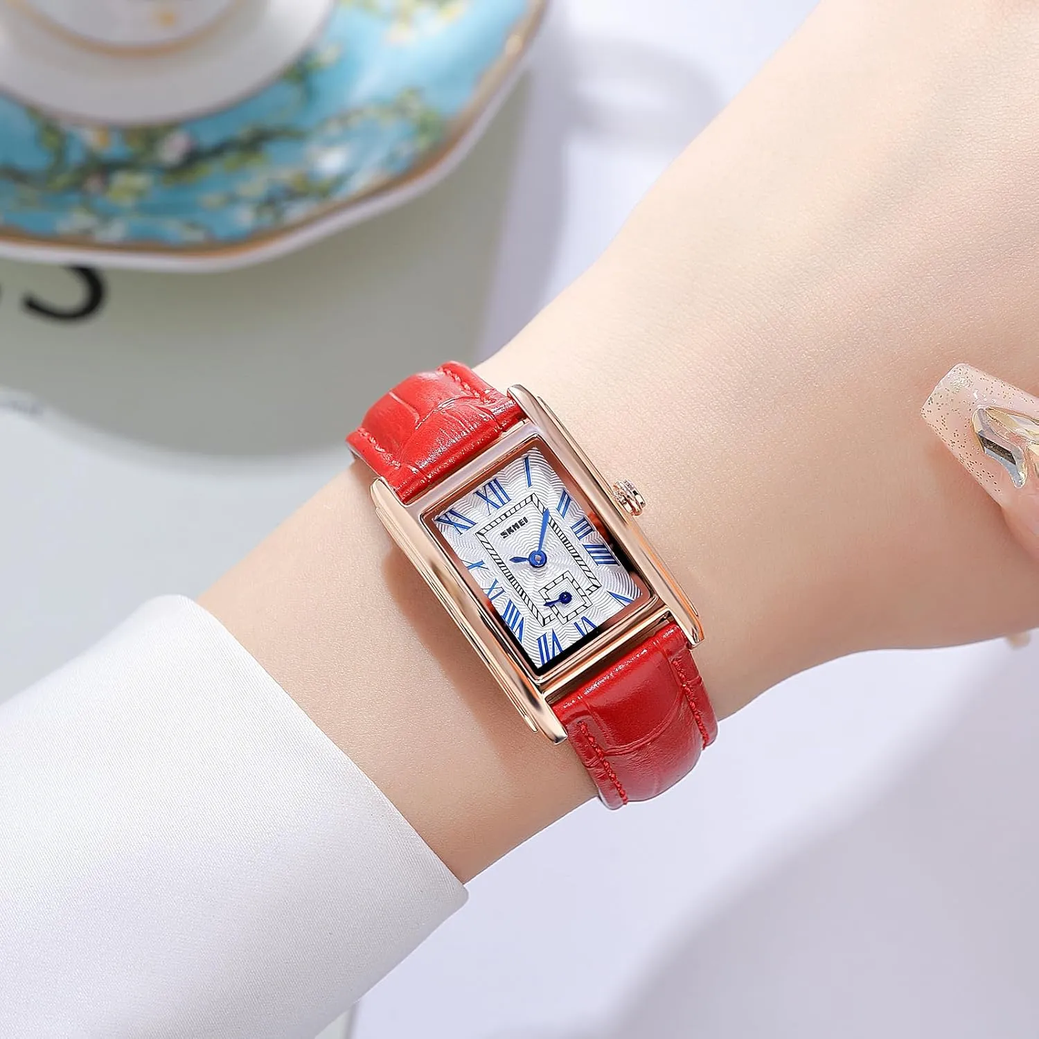Watch Ultra-Thin Ladies Bangle Bracelet Watch Female Business Dress Watches with Leather Strap FANMIS Vintage Women's Rectangle moralize Wristwatch Classic Ladies Analog Quartz 