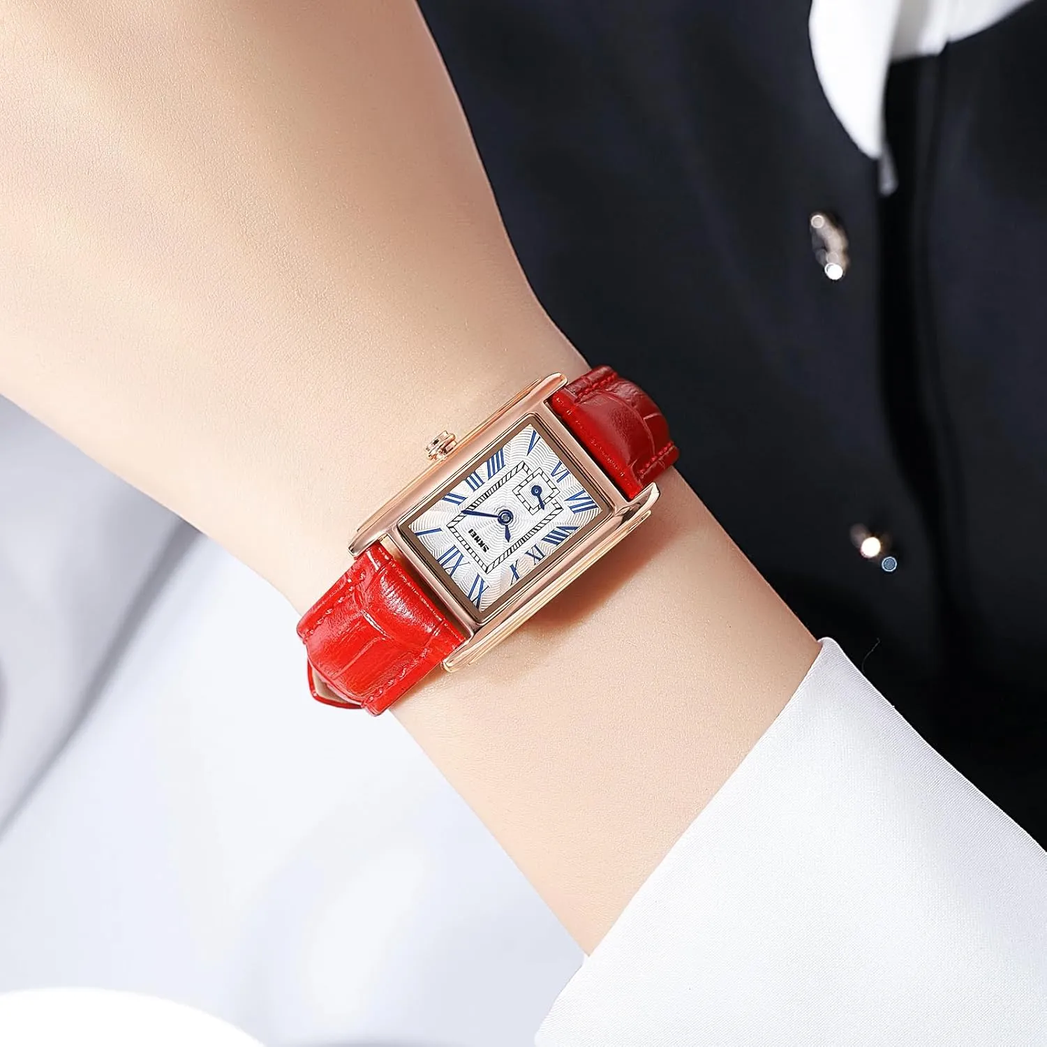 Watch Ultra-Thin Ladies Bangle Bracelet Watch Female Business Dress Watches with Leather Strap FANMIS Vintage Women's Rectangle moralize Wristwatch Classic Ladies Analog Quartz 