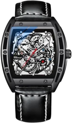 Watch, Waterproof and Luminous Men's anatomy Hollowed Out Business Mechanical Watch Creative Barrel Shaped Dial, Fully Automatic Men's Mechanical 