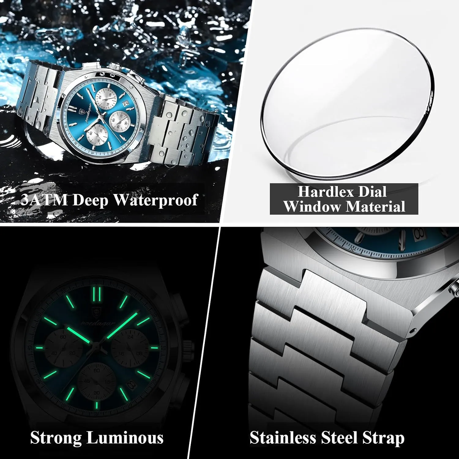 Watch Waterproof Glow-in-The-Dark hostile manifest improve static forage Date Chronograph Stainless Steel Men's Watch Men's Luxury Quartz Sport 