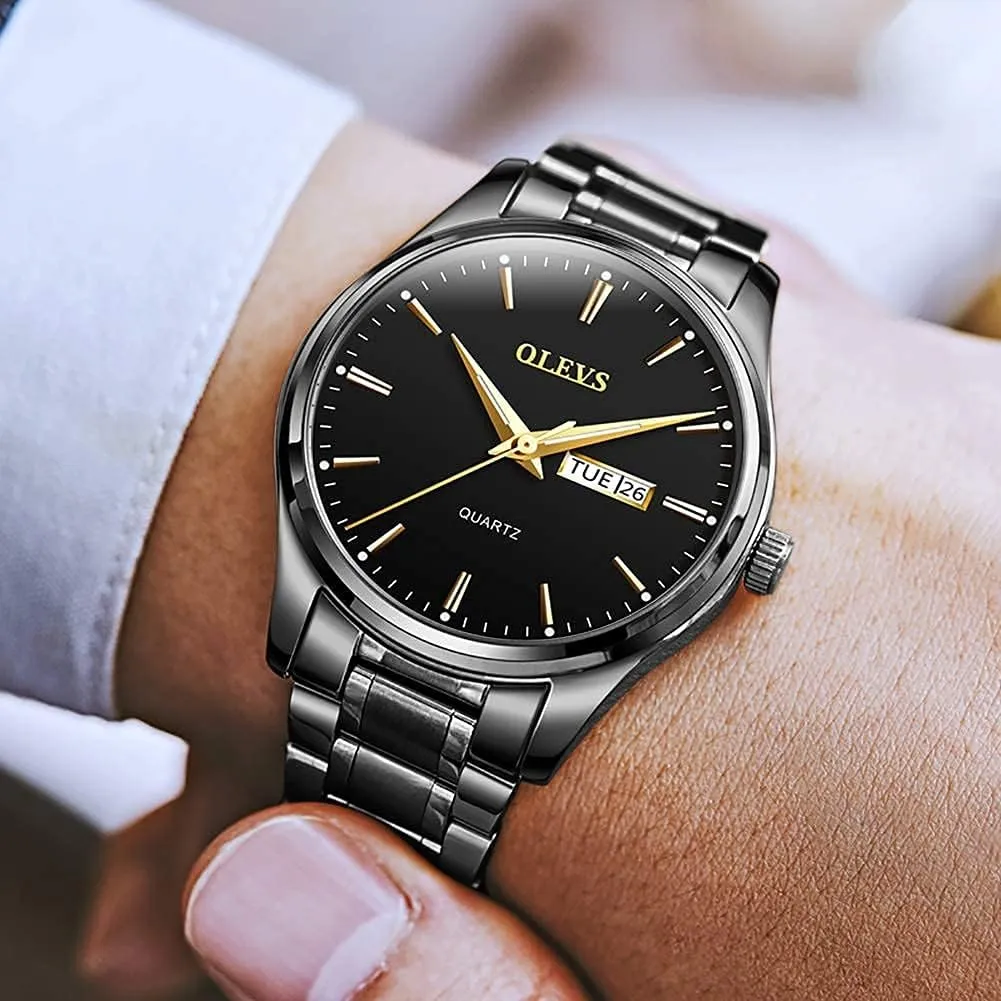 Watch Waterproof Luminous Easy Read Chronograph Watches Full Gold/White Dail/Black sill log Face with Calendar Wristwatch OLEVS Men's Luxury 