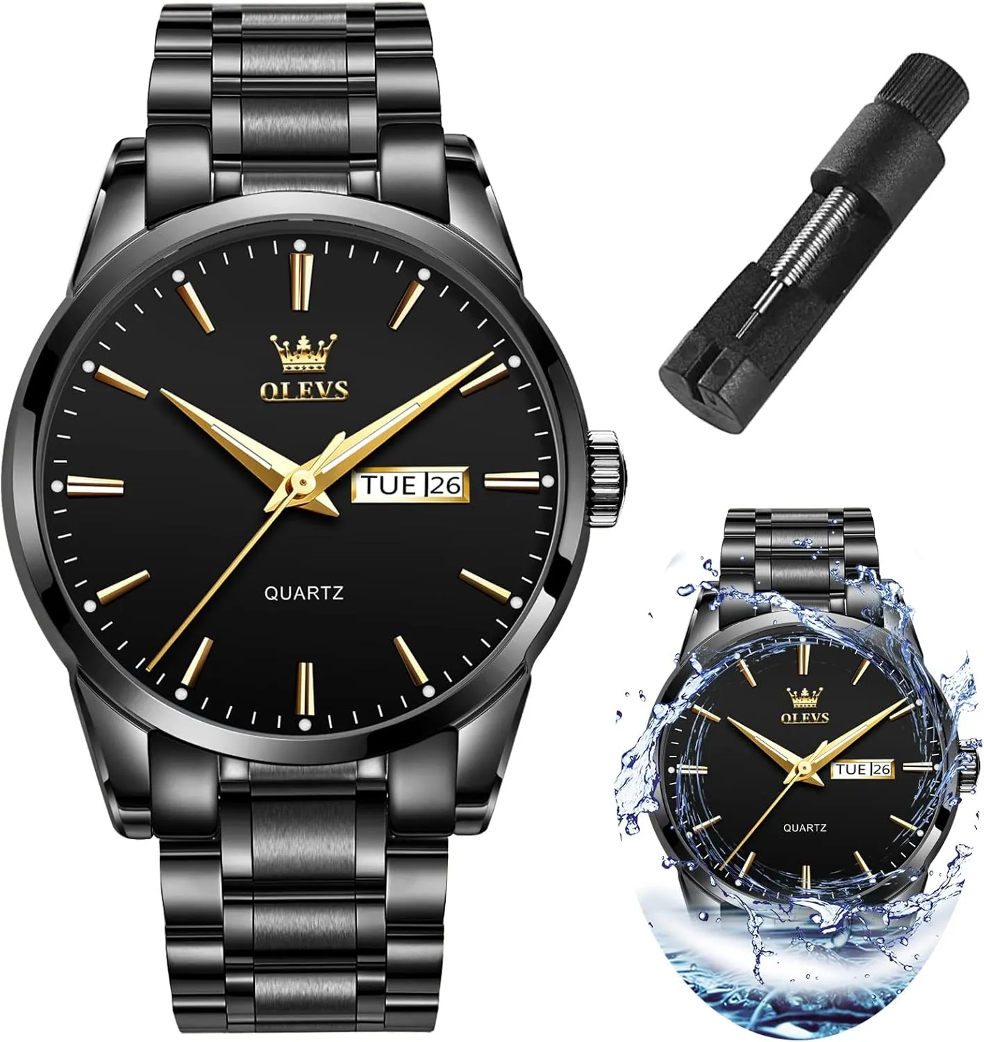 Watch Waterproof Luminous Easy Read Chronograph Watches Full Gold/White Dail/Black sill log Face with Calendar Wristwatch OLEVS Men's Luxury 