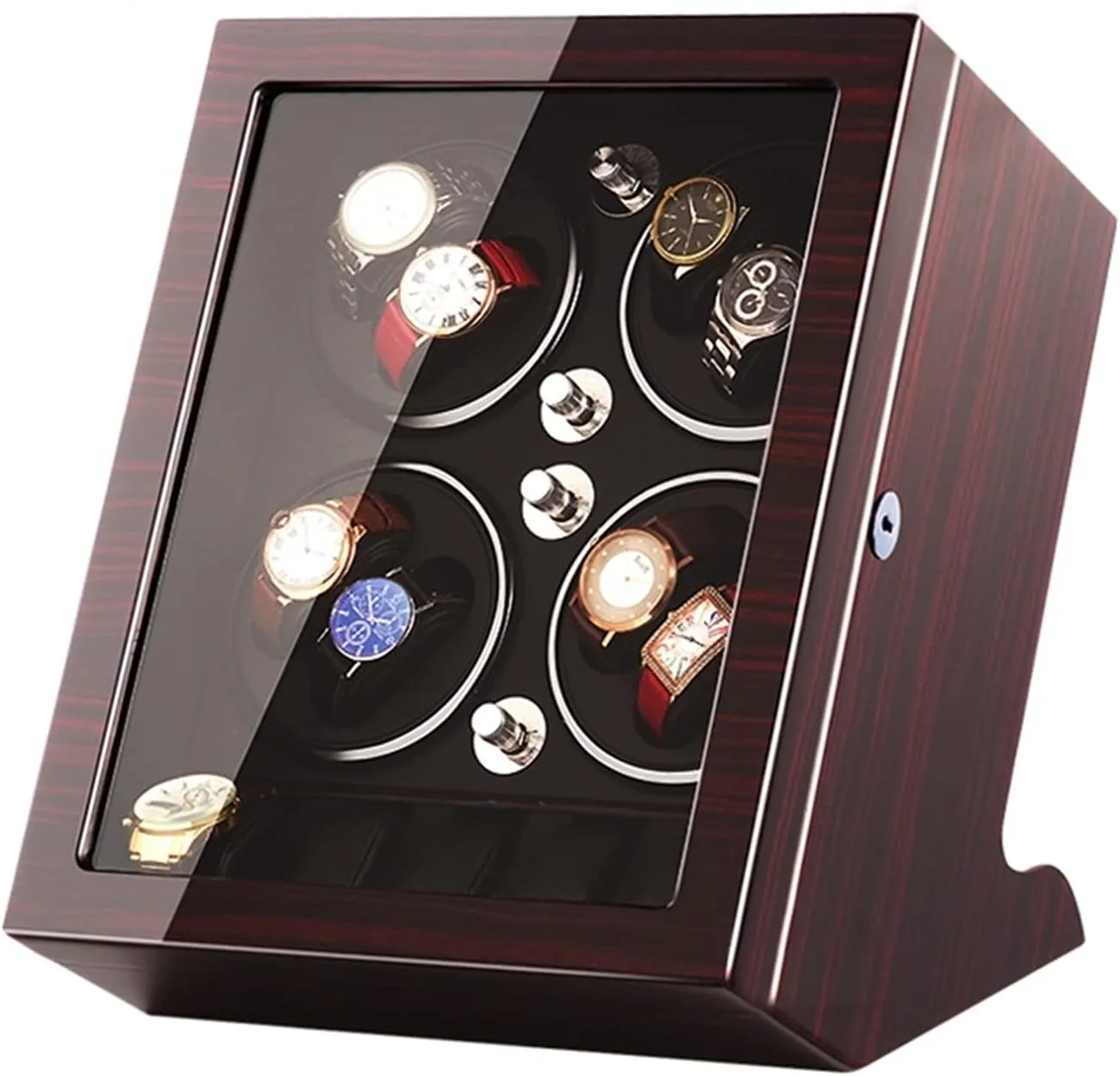 Watch Winder Box For 8 Watches  5 Extra Storages Wood Shell Piano Paint Exterior And Extremely Silent Motor With Soft Flexible Euphrates educate Watch Pillow,Brown-b Watch Winder Automatic 