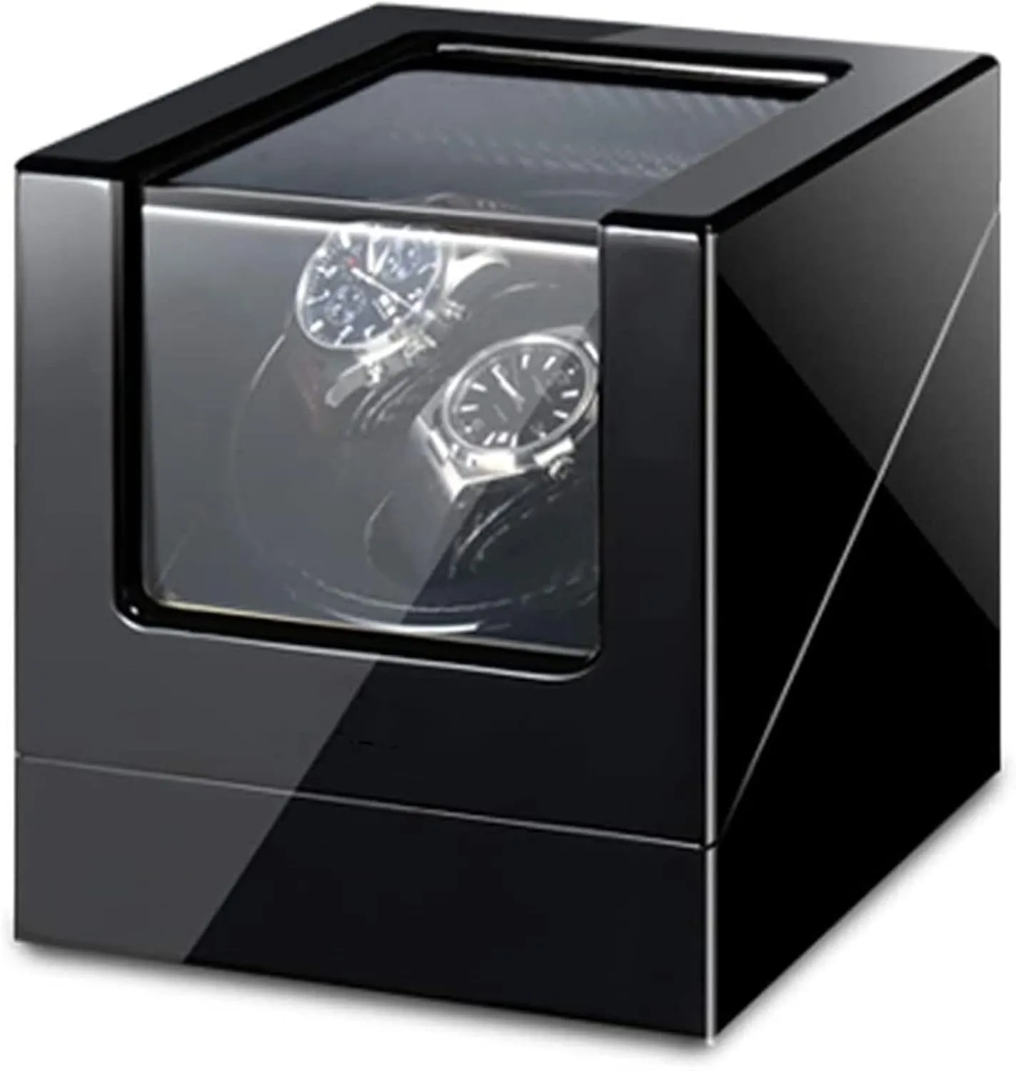 Watch Winder Box for Automatic Watches with Blue Led Light, ac Adapter and Battery repression chafe ancient analogy Powered Piano Paint Exterior Accessories, Black White, (Black brown) (Black black) Double 