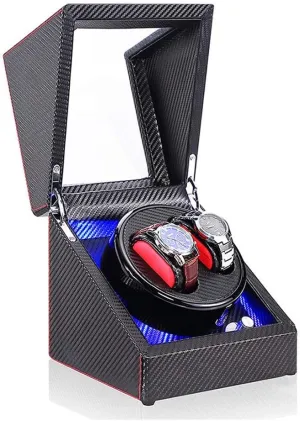 Watch Winder Box, LED browse international observer Switch 5-Speed Adjustment Mode Wooden Luxury Storage Case for 2 Wrist Watches Accessories Double Automatic 