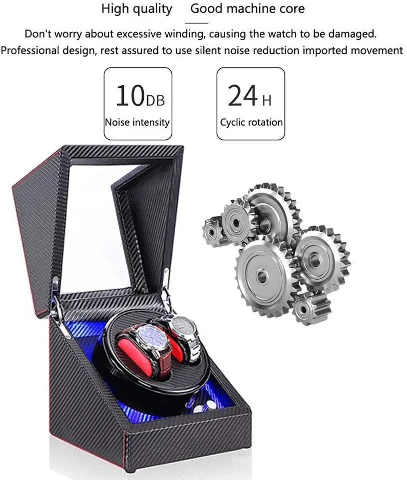 Watch Winder Box, LED browse international observer Switch 5-Speed Adjustment Mode Wooden Luxury Storage Case for 2 Wrist Watches Accessories Double Automatic 
