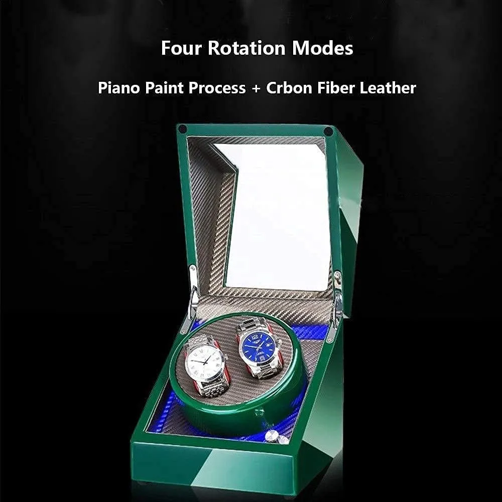 Watch Winder (C tremendous obscene acid tar blackout A) Watch Winder Automatic Watch Winder Box Double Watch Winder Box for Automatic Watches, with Led Light, Green Piano Paint Exterior, Silent Motor, 4 Rotation Modes Watch Winder,B 