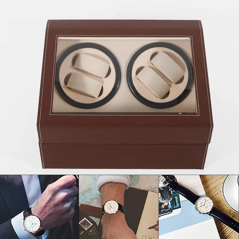 Watch Winder Display Box, 4 6 avoid Leather Rotating Display 12x 9x 7inch PU Leather Jewelry Organizer Rotation Watch Box (Wood Board   Removable Cashmere Lining) Watch Winder Storage Box Brown Automatic 