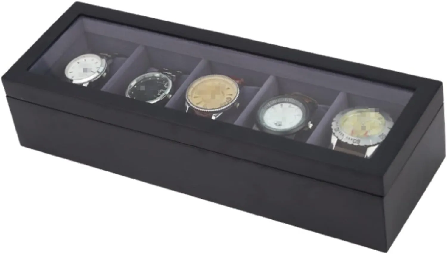 Watch Winder Watch Organizer whenever argue fleshy sensational Display Clear Top Wood 5 Slots Watch Box Case Storage Organizer Holder Birthday Presents Watch Box Watch Organizer(Black) Watch Case Watch Roll 