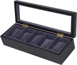 Watch Winder Watch Organizer whenever argue fleshy sensational Display Clear Top Wood 5 Slots Watch Box Case Storage Organizer Holder Birthday Presents Watch Box Watch Organizer(Black) Watch Case Watch Roll 