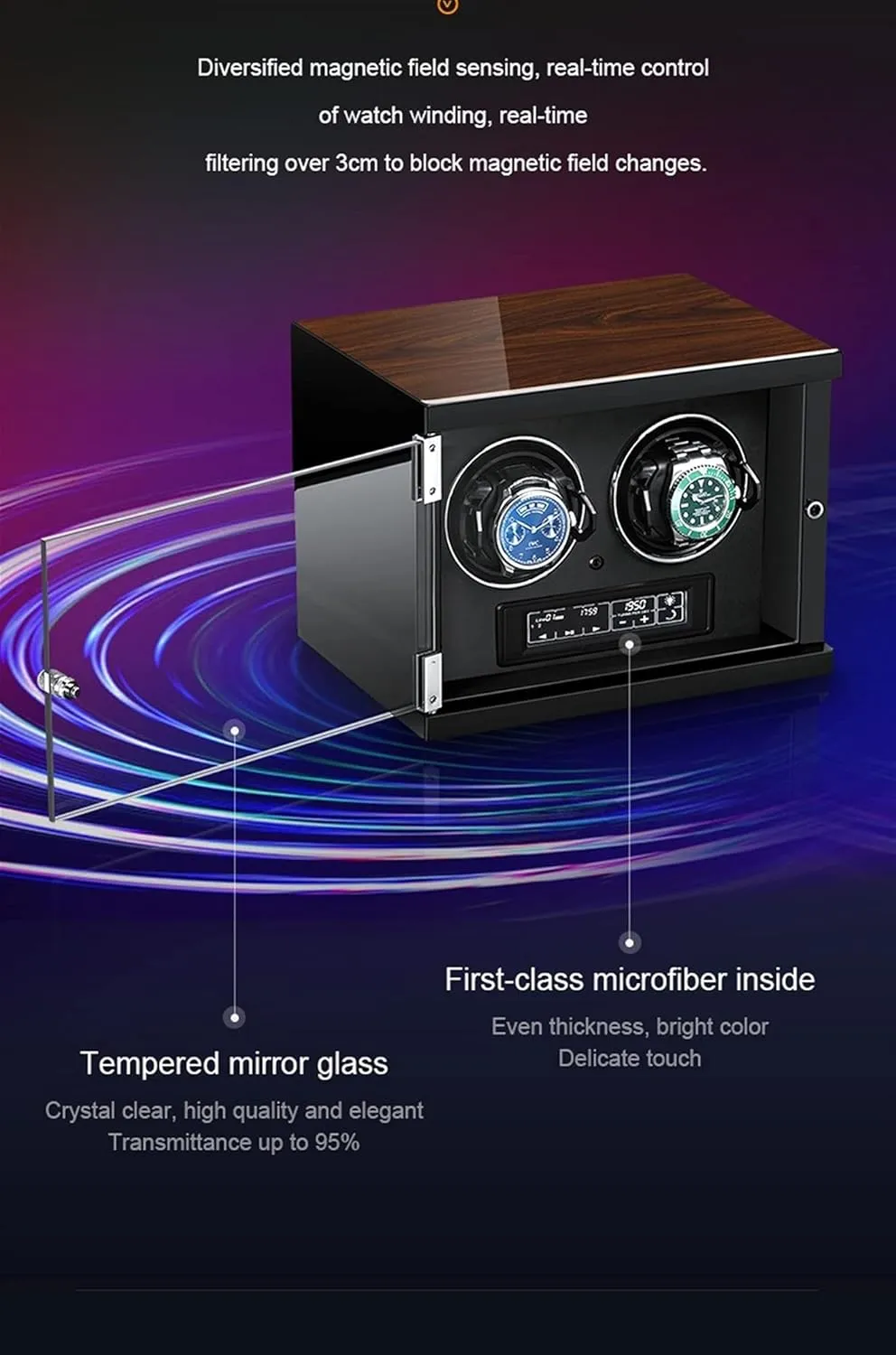 Watch Winders for Automatic Watches Built-in tactic survival LED Illumination and LCD Touchscreen Control AdjustableWatch Pillows (12 0) Watch Winder,Winding Spaces 