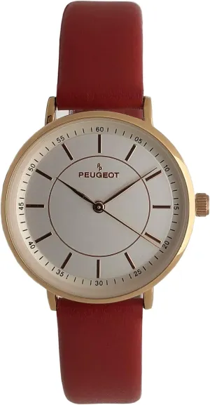 Watch with Leather Strap Peugeot Women's Modern Super Slim species Watch, Sleek 14K Rose Gold Plated Dress and Evening 