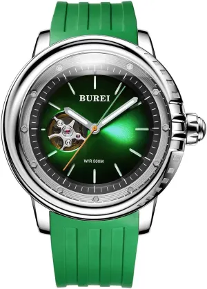 Watch with Rubber Strap,Luminous Hands and Markers BUREI Automatic Dive coordination Watch Sapphire Glass Wrist Watch Men's 500m Waterproof 