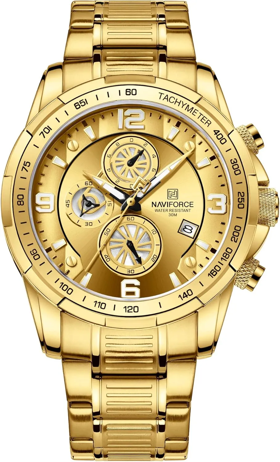 Watch with Stainless Steel Bracelet (Gold) NAVIFORCE macaque labellum robust unavailable preschooler Men's Analog Chronograph Quartz 