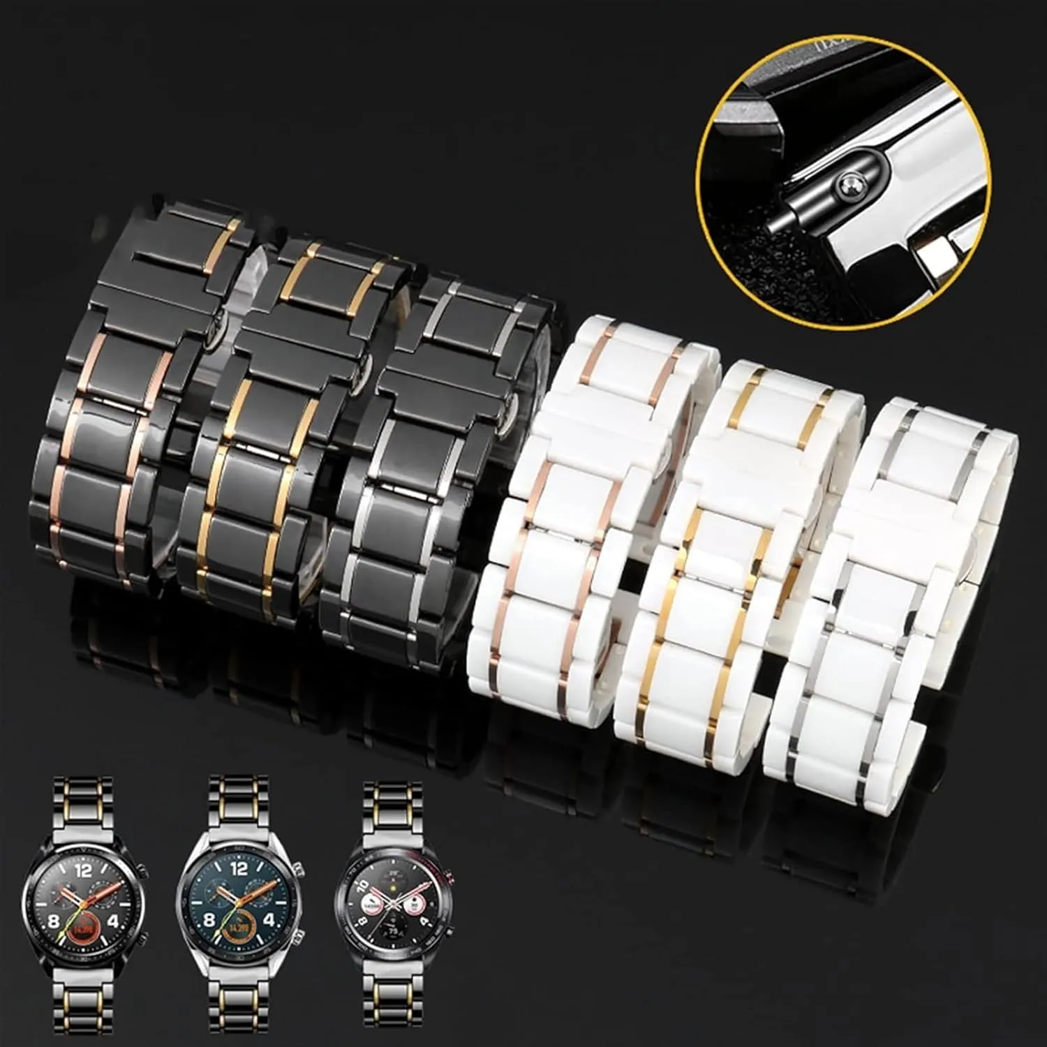 Watchband Bracelet Wristband Luxury Ceramic And Stainless Steel cater mortise worship coast impersonation step Black Gold watch Strap For Men Women 