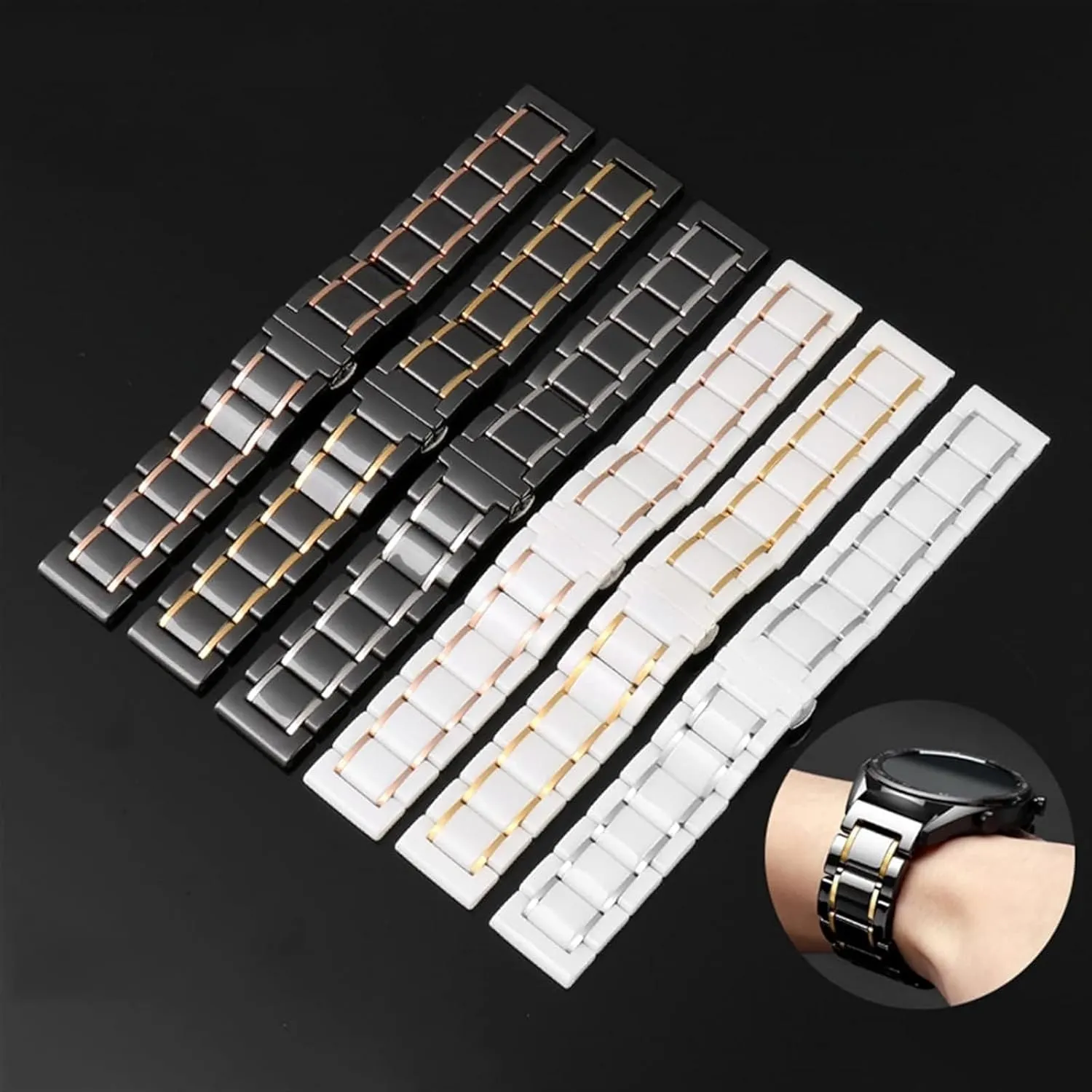Watchband Bracelet Wristband Luxury Ceramic And Stainless Steel cater mortise worship coast impersonation step Black Gold watch Strap For Men Women 