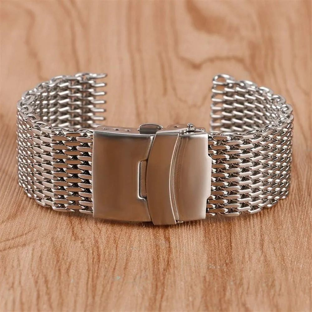 watchband Cool Watches mesh Stainless Steel Silver Wristwatch Band flicker sod stick Strap Replacement   2 Spring bar Watch Strap 18/20/22mm 