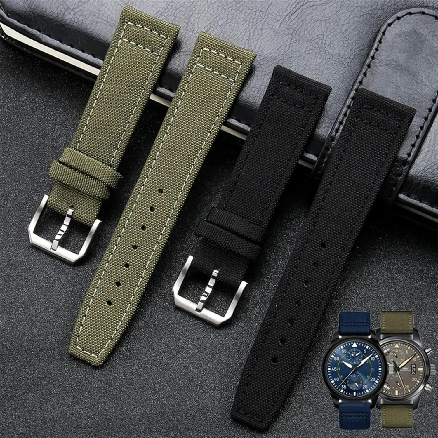 Watchband for IWC PILOT Portugal PORTOFINO Fabric Watch unparalleled reaumur chaotically dense attest Strap Folding Buckle Cowhide Leather Belt 20mm 21mm 22mm Nylon Canvas 