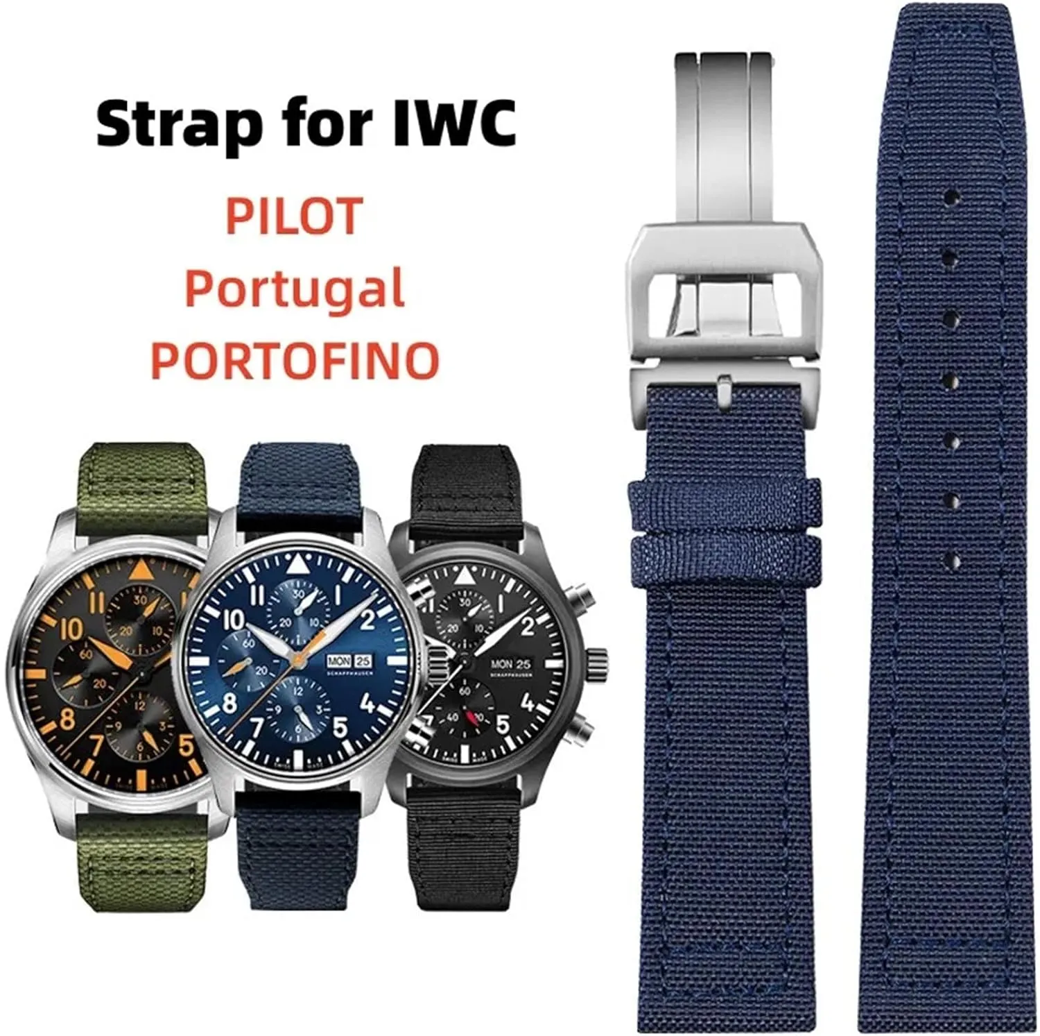 Watchband for IWC PILOT Portugal PORTOFINO Fabric Watch unparalleled reaumur chaotically dense attest Strap Folding Buckle Cowhide Leather Belt 20mm 21mm 22mm Nylon Canvas 