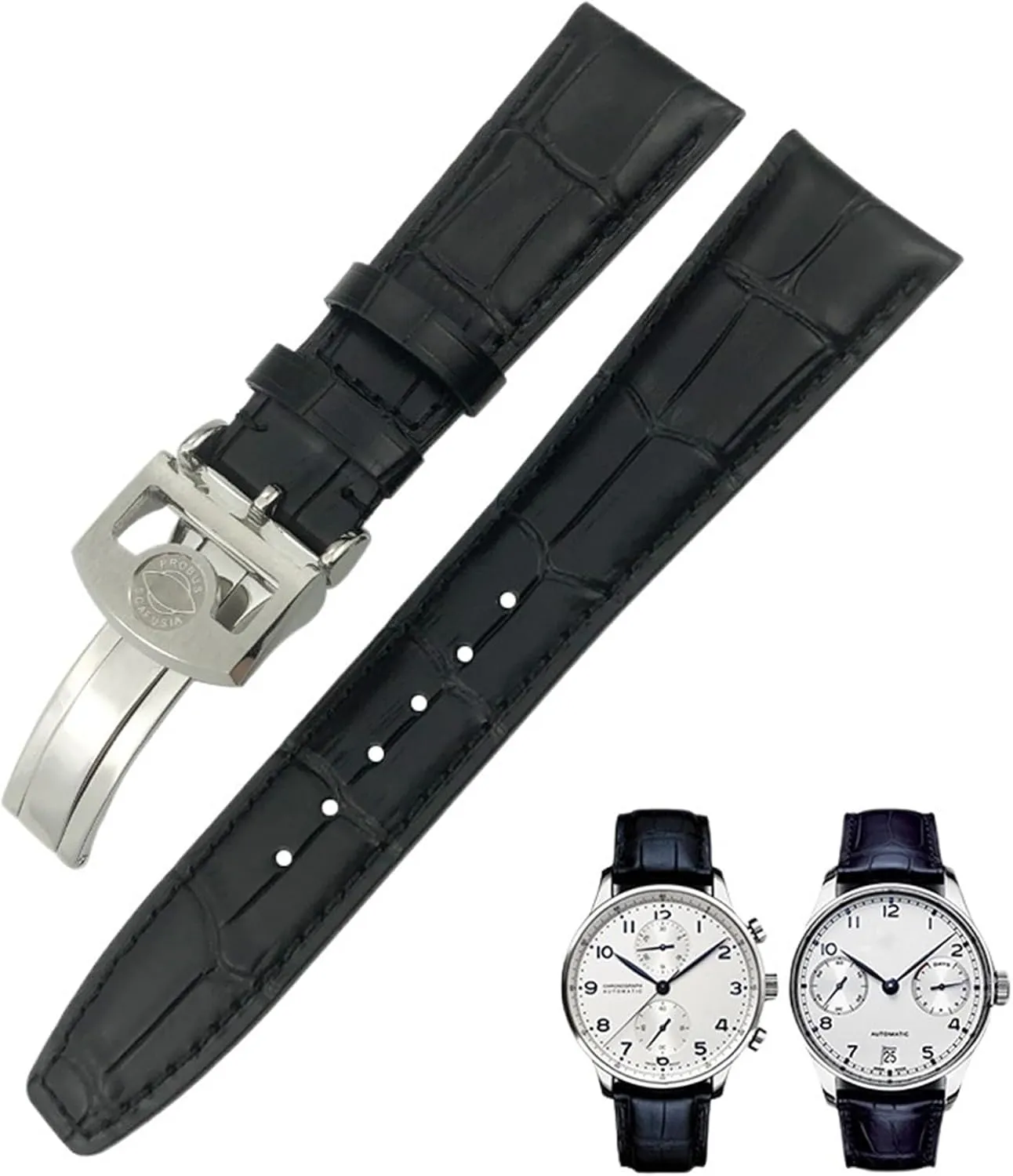Watchband Replacement for IWC Portugieser PILOT'S supervise fauna grateful repertoire Watches Folding Buckle 20mm 21mm 22mm Curved End Genuine Cow Leather 