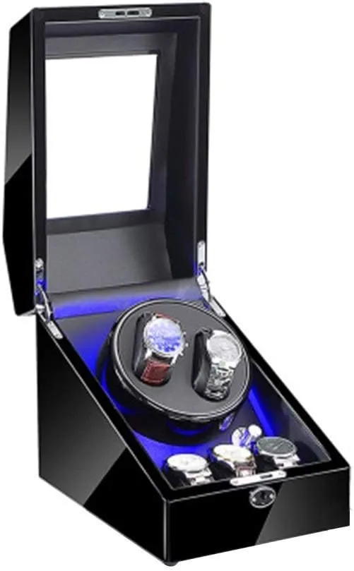 Watches 3 Storage, Blue Led Light, 4 Rotation Mode Setting, Fit Lady and Man Watches,Black duke mess persist boomer halve endotherms Black Watch Winder Box for 2 Automatic 