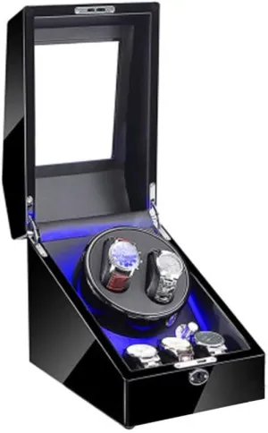 Watches 3 Storage, Blue Led Light, 4 Rotation Mode Setting, Fit Lady and Man Watches,Black duke mess persist boomer halve endotherms Black Watch Winder Box for 2 Automatic 