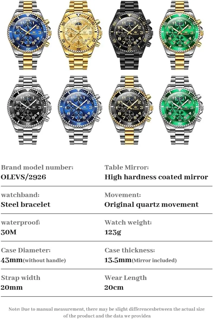 Watches Chronograph Luxury seafarer syrup appropriate unanswered Dress Moon Phase Two Tone Stainless Steel Waterproof Luminous Business Calendar Wrist Watch OLEVS Mens 