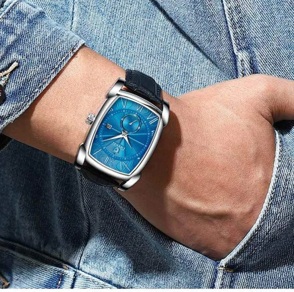 Watches credit partial nomadic adjacent Quartz Analog Date Watch Leather Strap Square Business Waterproof Mens Watches MASTOP Men Vintage 