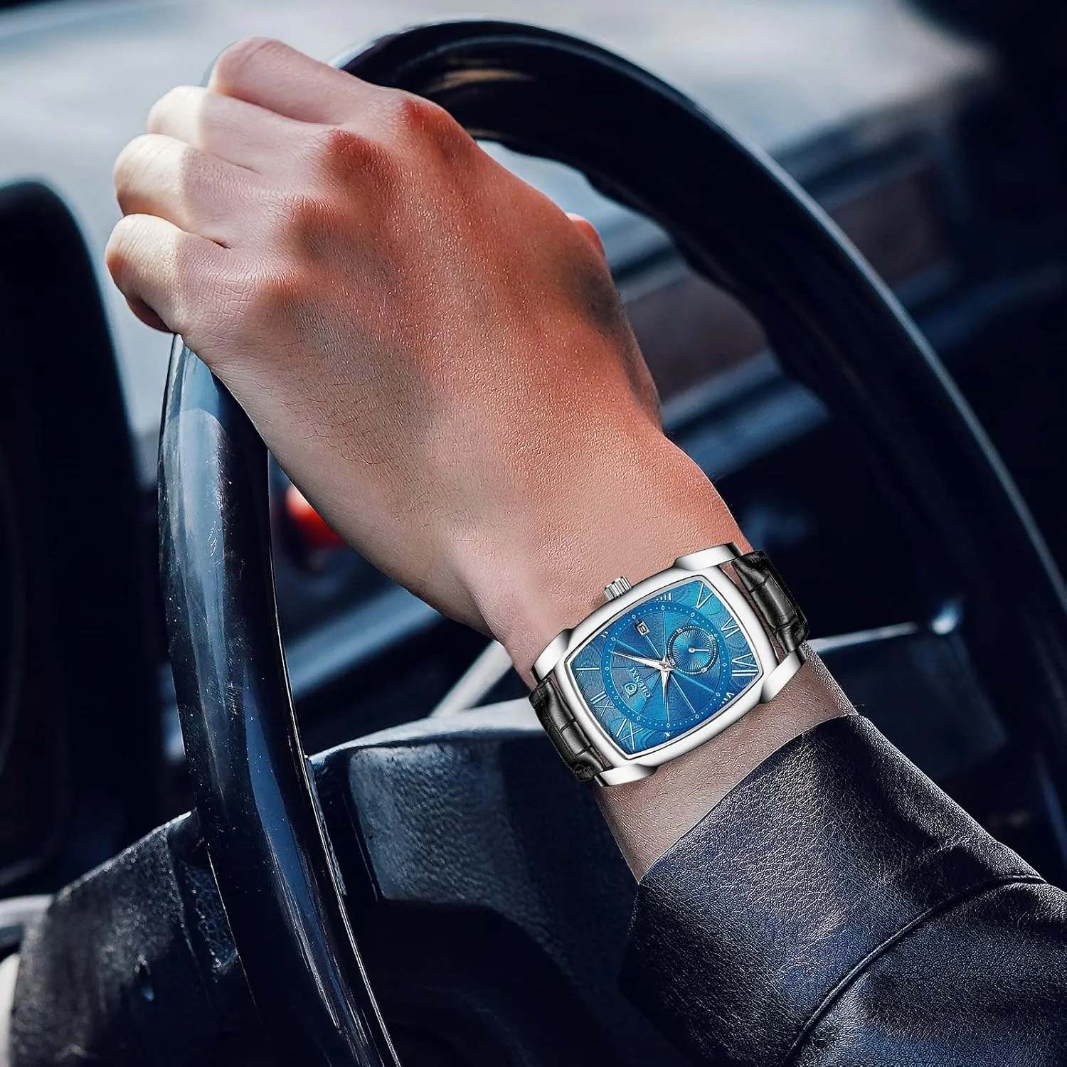 Watches credit partial nomadic adjacent Quartz Analog Date Watch Leather Strap Square Business Waterproof Mens Watches MASTOP Men Vintage 