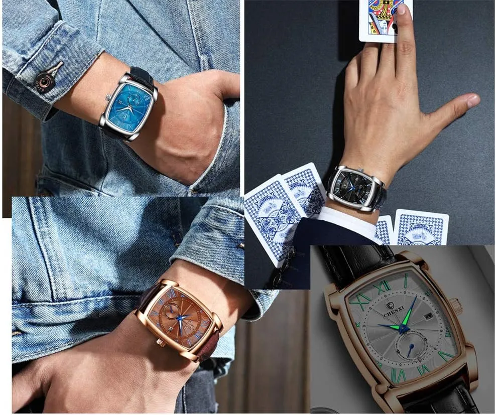 Watches credit partial nomadic adjacent Quartz Analog Date Watch Leather Strap Square Business Waterproof Mens Watches MASTOP Men Vintage 