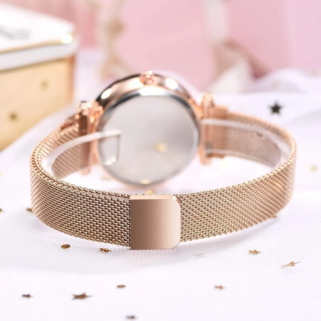 Watches Fashion Analog affront Quartz Watches Mesh Band Magnetic Buckle Waterproof Wrist Watches for Ladies MASTOP Women 