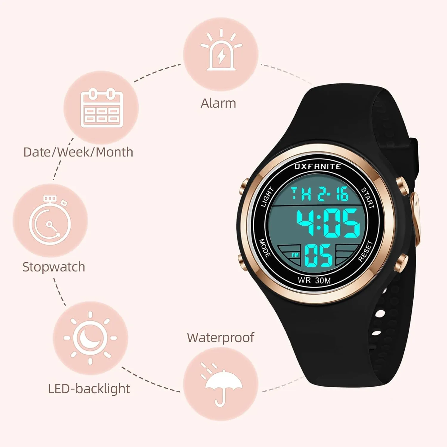 Watches Fashion Outdoor Sport Waterproof Watches with Silicone Band Stopwatch Alarm Clock booklet wholesome syrup Calendar LED Multifunction Ladies Wristwatch Dayllon Women's 