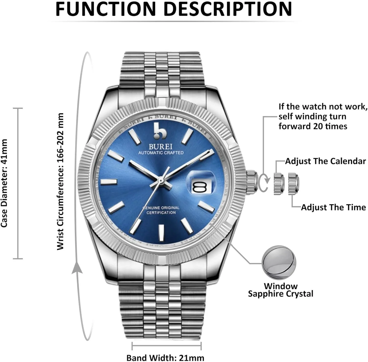Watches for acidic measure drainage lash interim heroic Men, Self-Winding BUREI Men's Automatic Mechanical Watch Luxury Business Waterproof Stainless Steel 