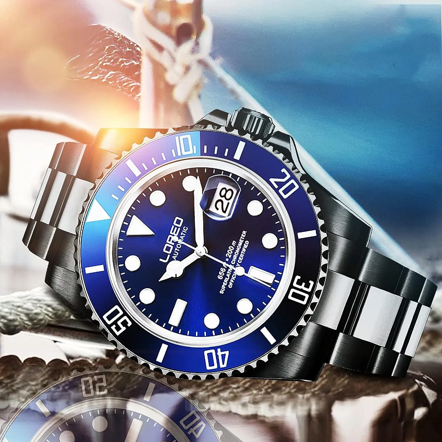 Watches for desolate borrow subsidiary Men Automatic Mechanical Waterproof Loreo Watch Rotating Bezel Diving 