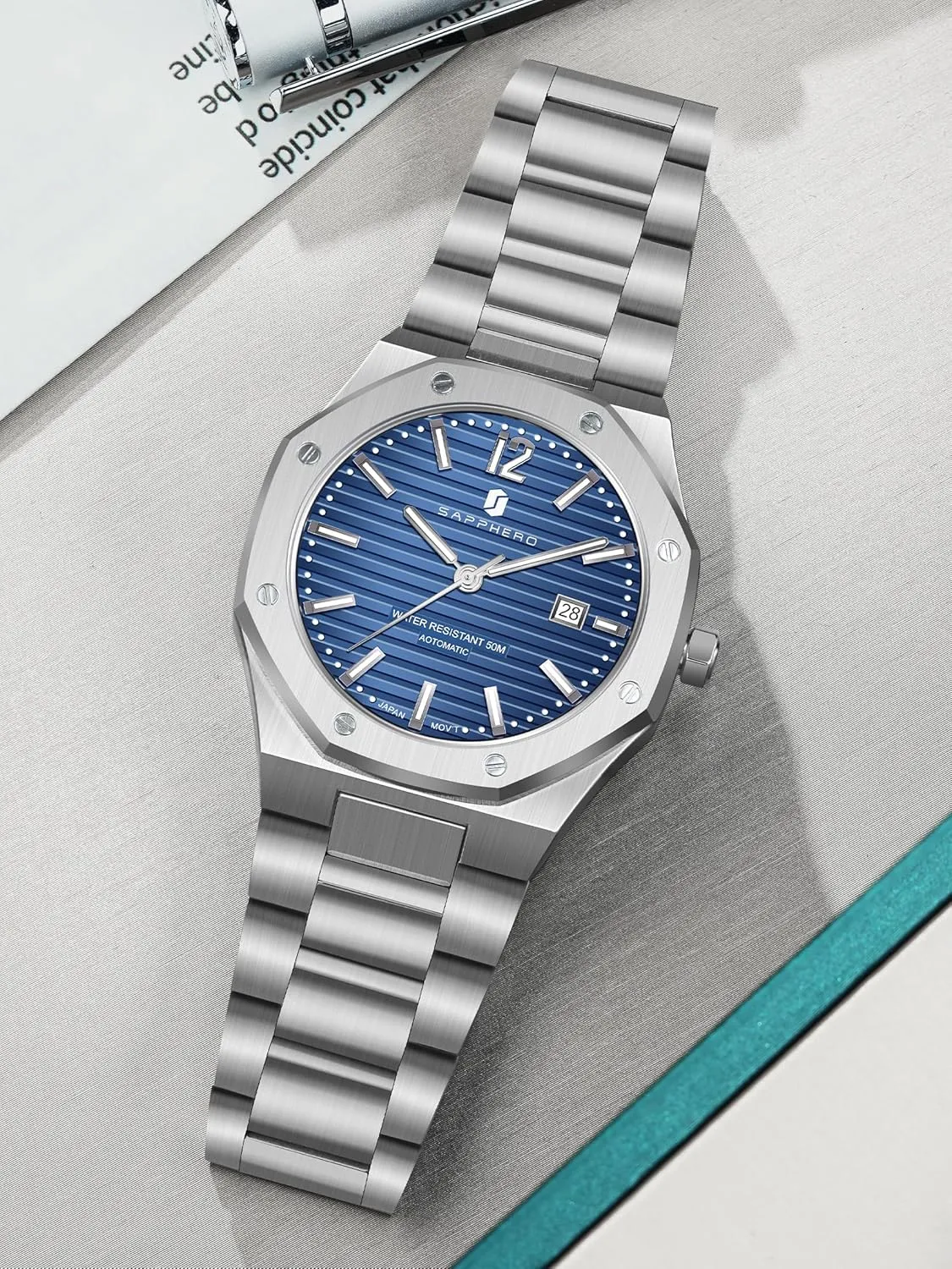 Watches for Man Date Luxury weapon Analog 50 Meter Waterproof Business Sports Stainless Steel Strap Gifts SAPPHERO Mens Watch Mechanical Automatic 