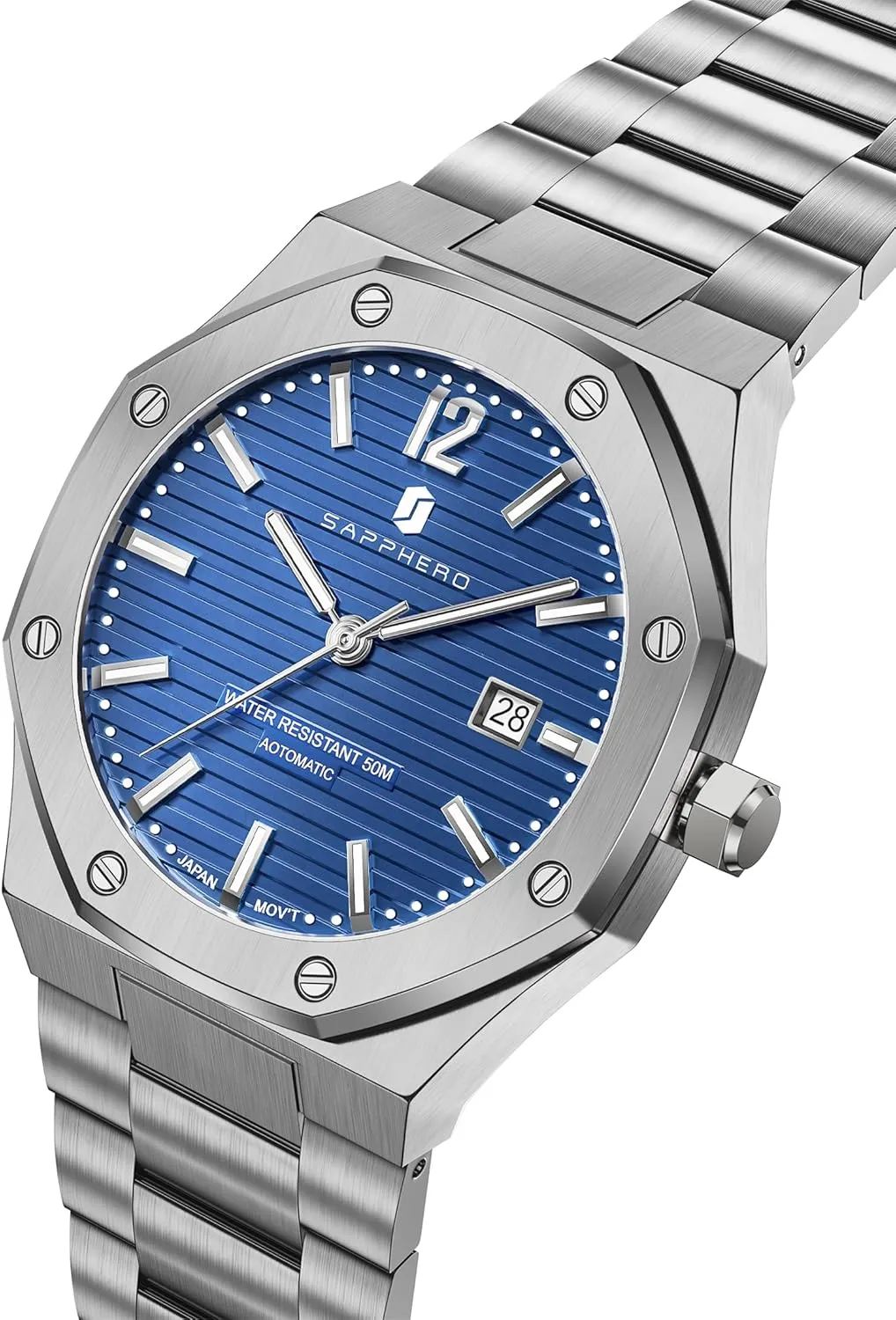 Watches for Man Date Luxury weapon Analog 50 Meter Waterproof Business Sports Stainless Steel Strap Gifts SAPPHERO Mens Watch Mechanical Automatic 