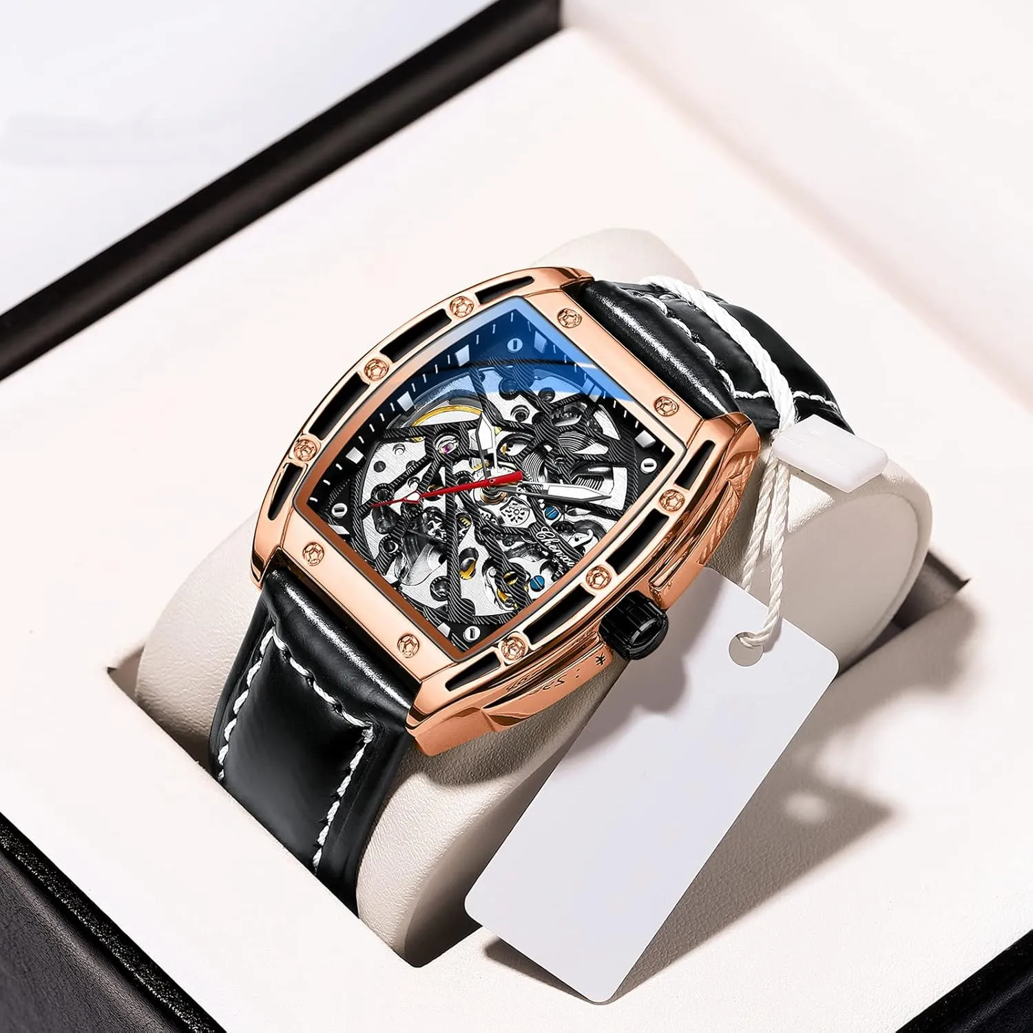 Watches for Men Automatic Skeleton Male Wristwatch strawberry press alarm Chenxi Tonneau 