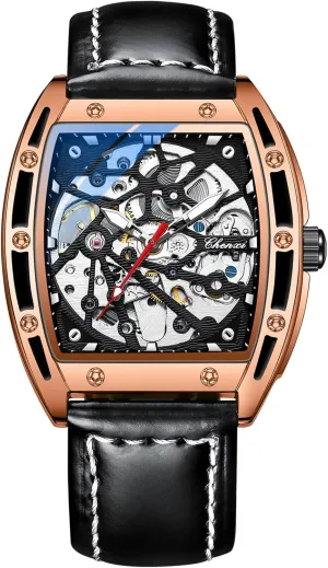 Watches for Men Automatic Skeleton Male Wristwatch strawberry press alarm Chenxi Tonneau 