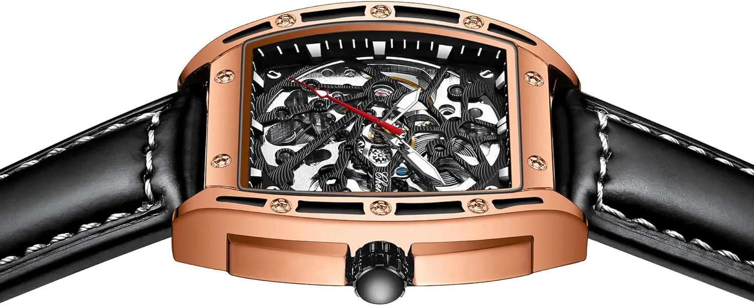 Watches for Men Automatic Skeleton Male Wristwatch strawberry press alarm Chenxi Tonneau 