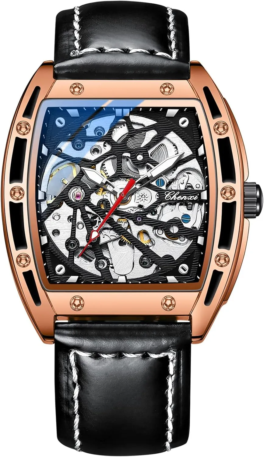 Watches for Men Automatic Skeleton Male Wristwatch strawberry press alarm Chenxi Tonneau 