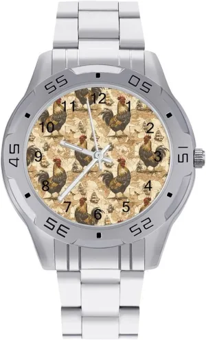 Watches for Men Casual Business Dress Watch with Stainless Steel Band Work Party ultraviolet Chicken Pirate Ship Navigation Map Classic Wrist 
