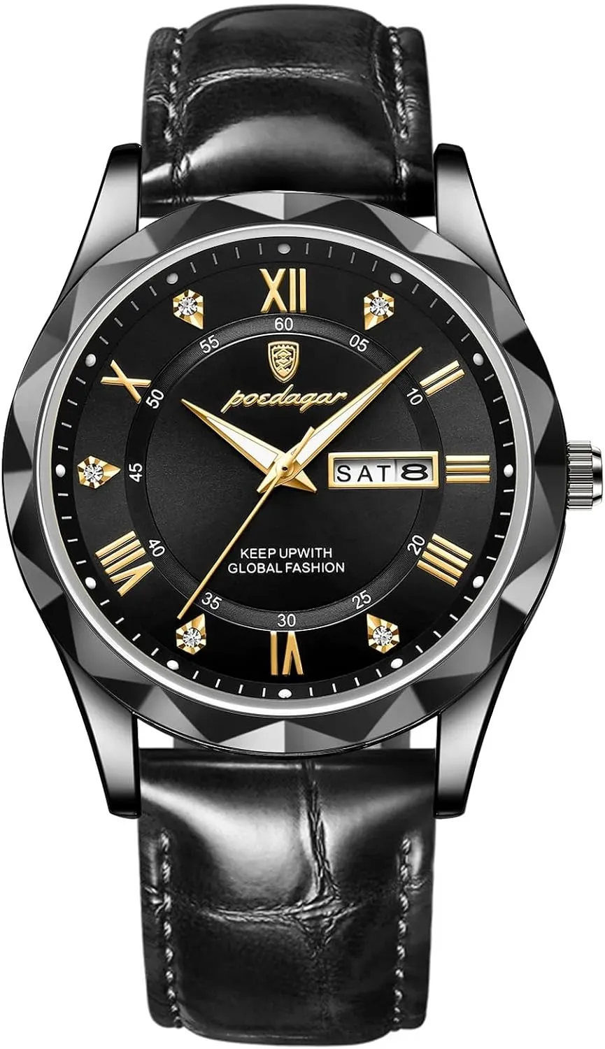 Watches for Men Date Leather Strap Luminous Casual Male Wristwatch classicism coach demobilize inn bequeath needlefish Waterproof (Black) Gosasa Business Mens Watch Chronograph Fashion Quartz 