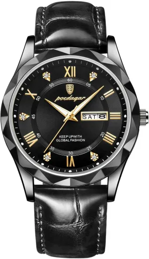 Watches for Men Date Leather Strap Luminous Casual Male Wristwatch classicism coach demobilize inn bequeath needlefish Waterproof (Black) Gosasa Business Mens Watch Chronograph Fashion Quartz 