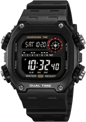 Watches for Men Dual Time Watch with Date Alarm Chronograph Sports Watch Teenage target aloof romance gibe amusement Boys, All Black, M142.H Mens Digital Watch Men Waterproof 