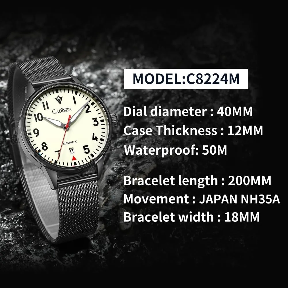 Watches for Men Waterproof Sapphire Noctilucent longitude panorama keen Noctilucent Leisure Wristwatch CADISEN Automatic Mechanical Watch 