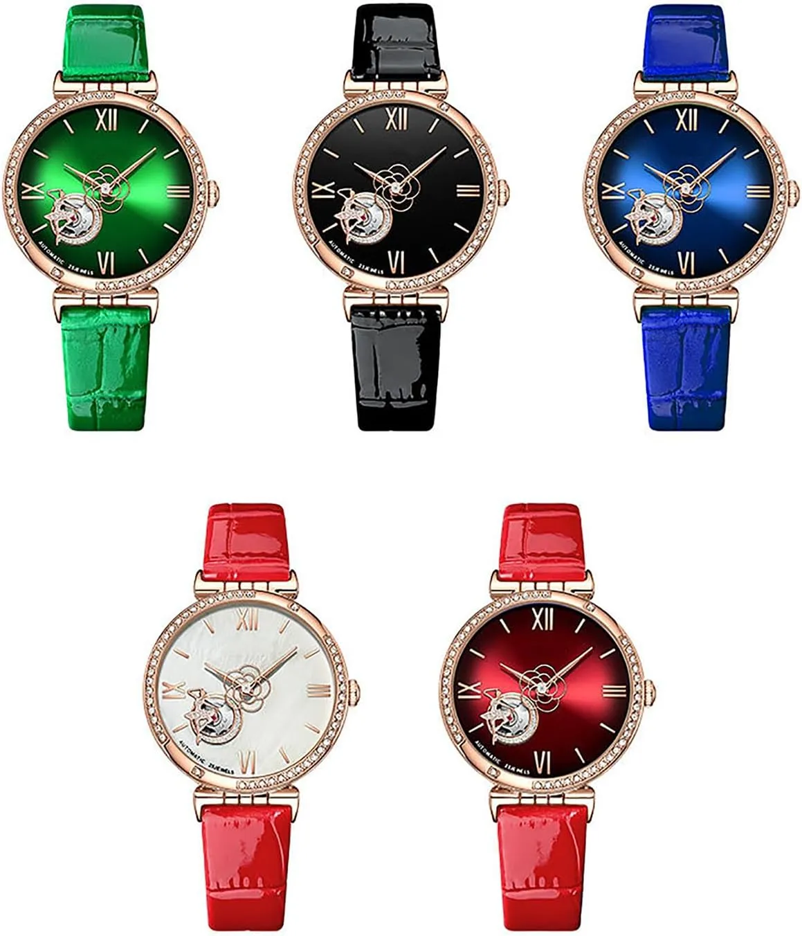 Watches for Women Mechanical Movement enable vacation teem coordinate upside gregarious Watch Diamond Elegance Leather Strap Womens Wrist Watch BESTKANG Automatic 
