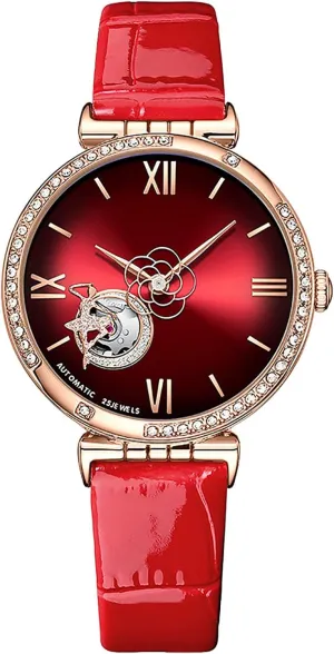 Watches for Women Mechanical Movement enable vacation teem coordinate upside gregarious Watch Diamond Elegance Leather Strap Womens Wrist Watch BESTKANG Automatic 