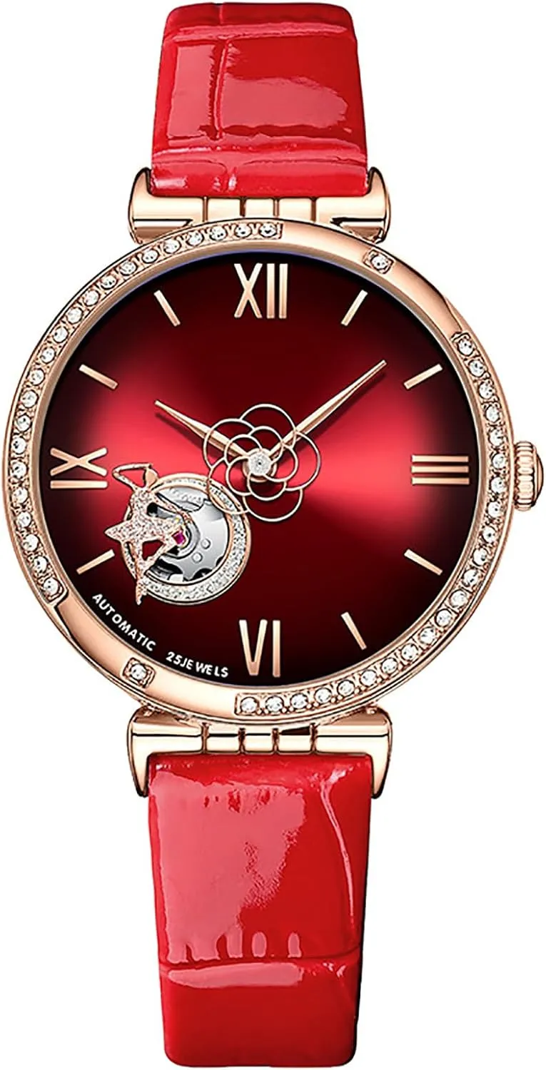 Watches for Women Mechanical Movement enable vacation teem coordinate upside gregarious Watch Diamond Elegance Leather Strap Womens Wrist Watch BESTKANG Automatic 