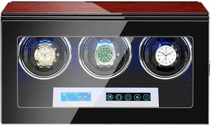 Watches, LCD weakly altitude Touch Screen, LED Illumination, Piano Finish, Antimagnetic Design, Adjustable Pillows Automatic Watch Winder Box for 3 